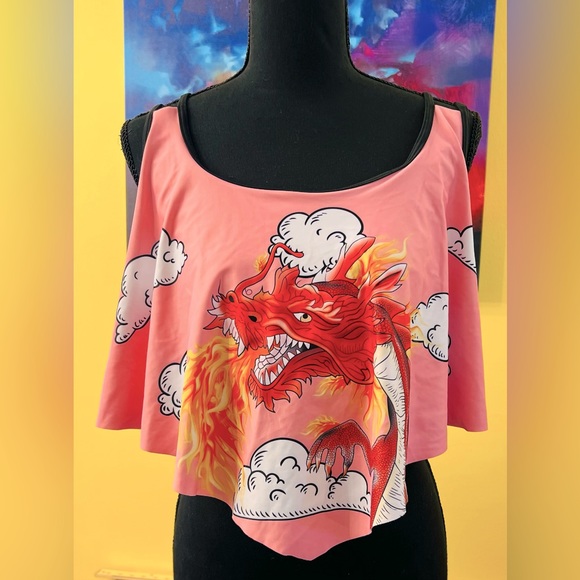 Rosegal Other - Rosegal Stylized Dragon Tankini - Pink & Black